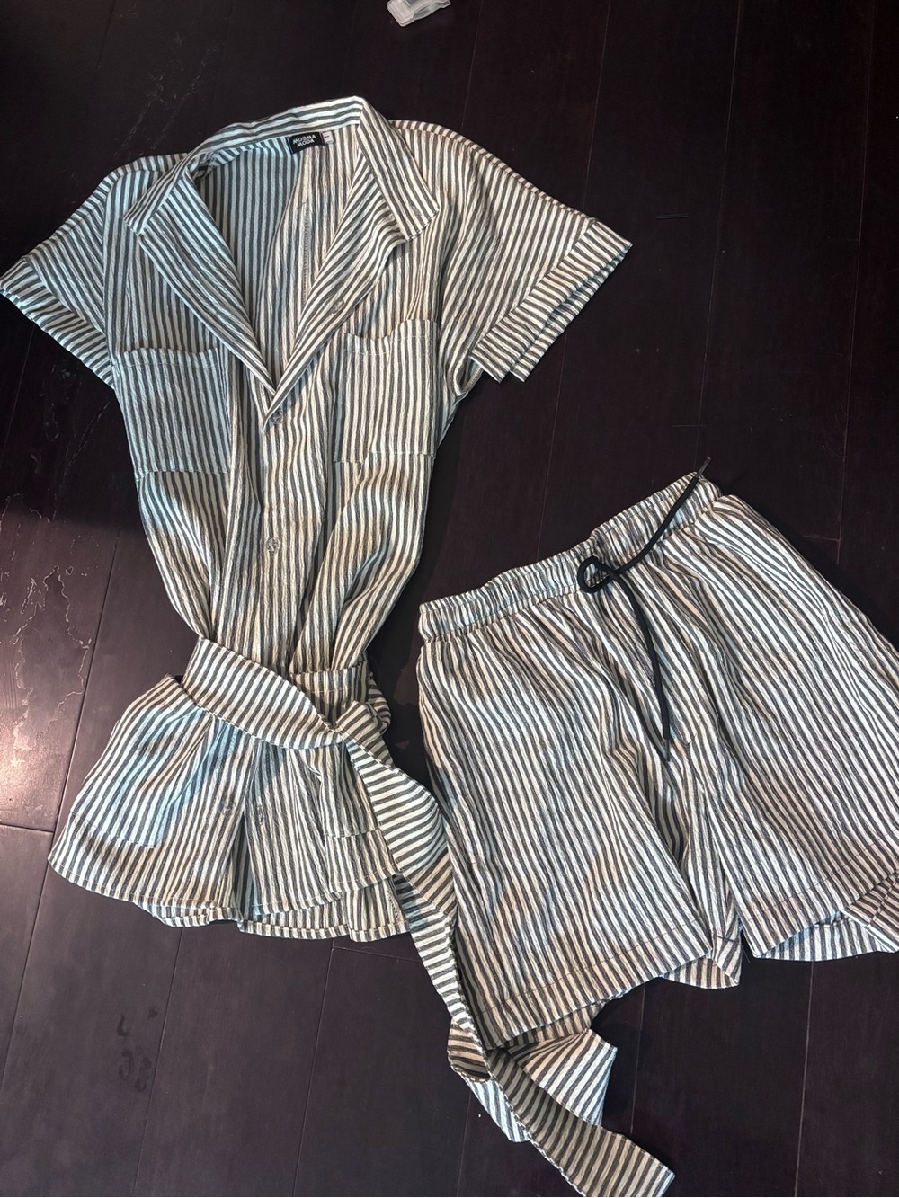 Striped Two-Piece Short Set - Blue & White